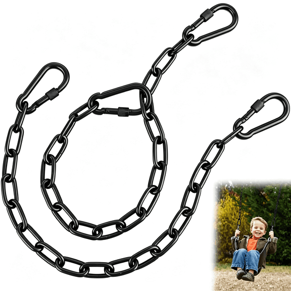 ZHZFKQ 2 Pack 25In Heavy Duty Swing Chains with 4 Carabiners, Black Stainless Steel Hanging Chains with Hooks for Hammock Chair, Porch Swing, Hanging Basket, Gym, 1200Lb Capacity