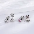 thumbnail image 2 of 925 Sterling Silver Rhodium White Pink CZ Solitaire Stud Earring for Female Womem and Gilrs, 2 of 5