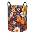 thumbnail image 2 of Circular Hamper Single Layer Laundry Basket Storage Basket Waterproof Single Layer Fabric With Handle Pe Support Strip Groovy Flowers (2) Small, 2 of 8