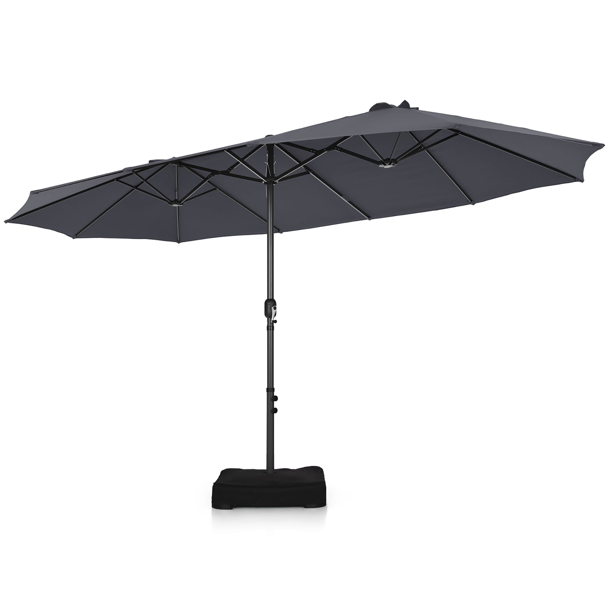 Costway 15FT Double-Sided Twin Patio Umbrella Sun Shade Outdoor Crank Market Base Grey