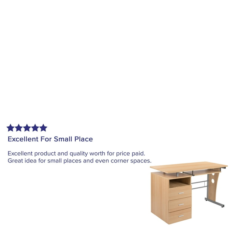 Flash furniture white computer 2024 desk with three drawer pedestal