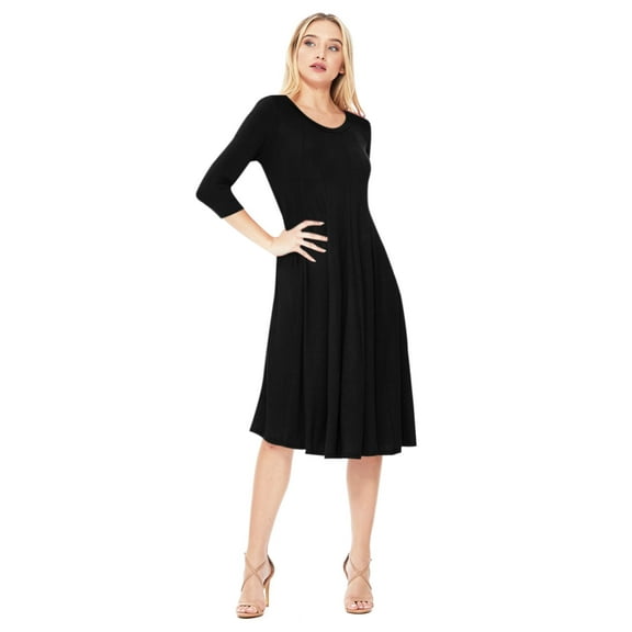 Women's Relexed Fit 3/4 Sleeve Round Neck A-Line Long Dress