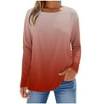 thumbnail image 2 of Shirts for Women Long Sleeves Gradient Printing Round Neck T-Shirt Red,Womens Tops, 2 of 5