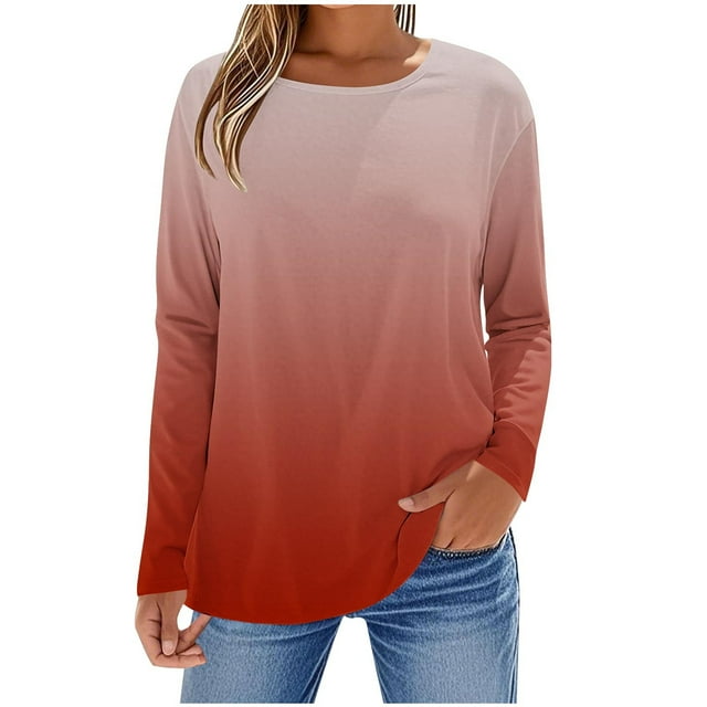 Enjoytime Hauts Décontractés pour Femmes Imprimé Col Rond Manches Longues Chemise Décontractée Tendance Blouses d'Automne