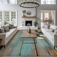thumbnail image 4 of Area Rug for Living Room, Daisy Flower Non-Slip Indoor Ex Large Carpet for Bedroom/Dining Room, Vintage Horseshoes Farmhouse Wooden Grain Teal Washable Low-Profile Floor Runner Rugs - 8 x 10 Ft, 4 of 7