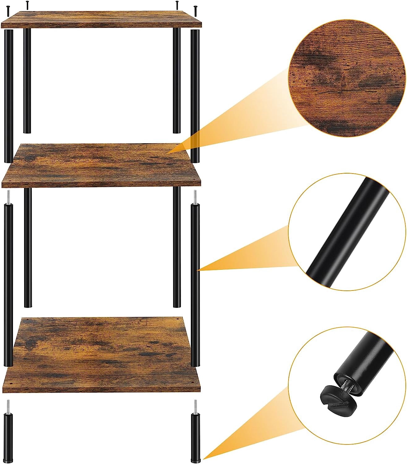 Oumilen Indoor Modern Lightweight Wood/Metal Rectangle 3-Tier End Table, Brown