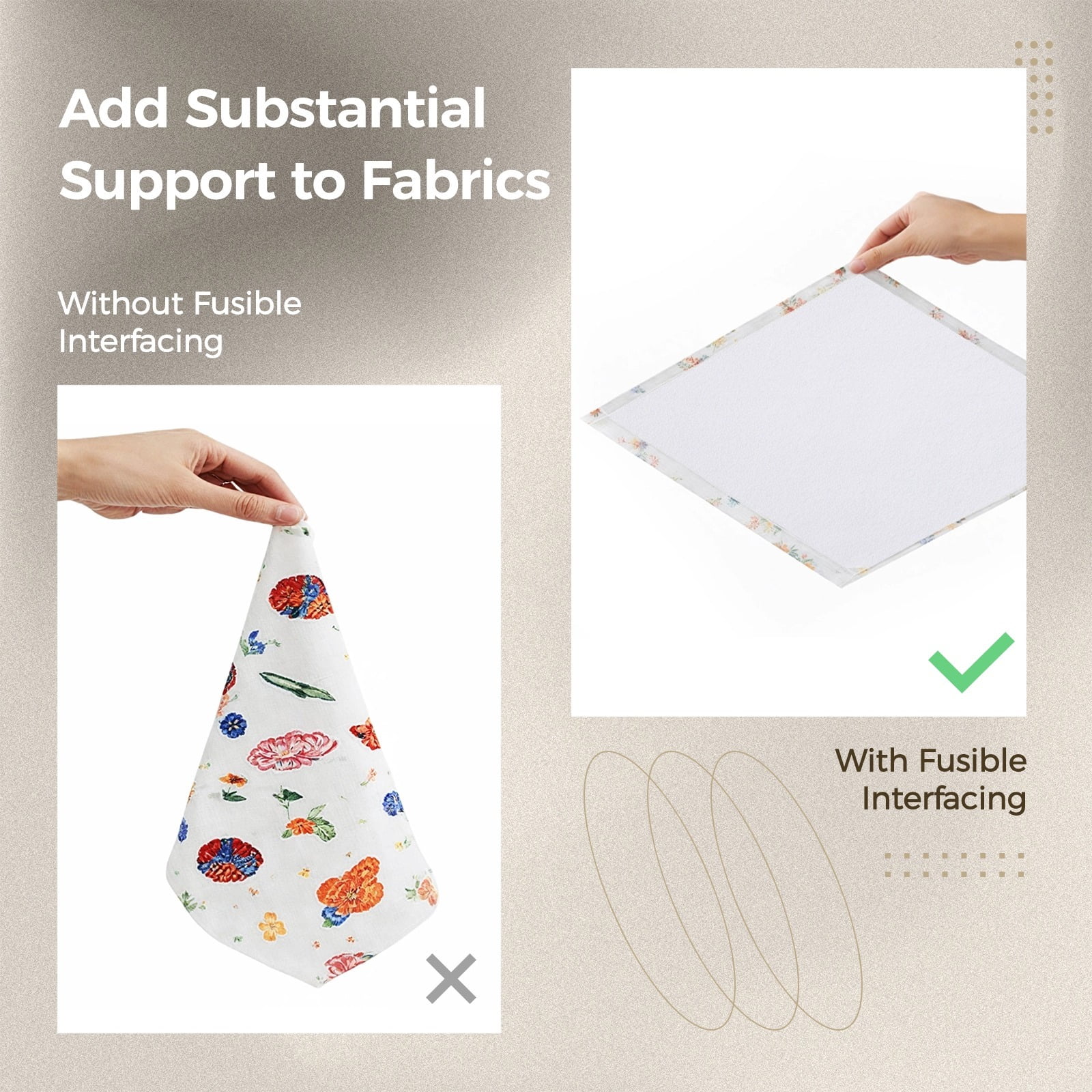 Iron-On Fusible Fleece Interfacing 16.5" x 10 Yards, Medium Weight One-Sided Iron On High-Density Soft Polyester, DIY Crafts Supplies for Crafting and Sewing Reinforcement