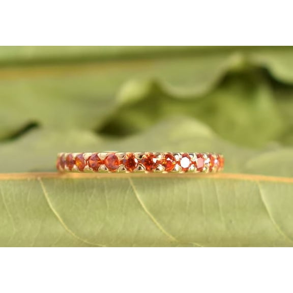 Yellow Carnelian Full Eternity Wedding Anniversary Dainty Band Ring 925 Sterling Silver Yellow Gold Plated Gemstone Jewelry For Women Gift