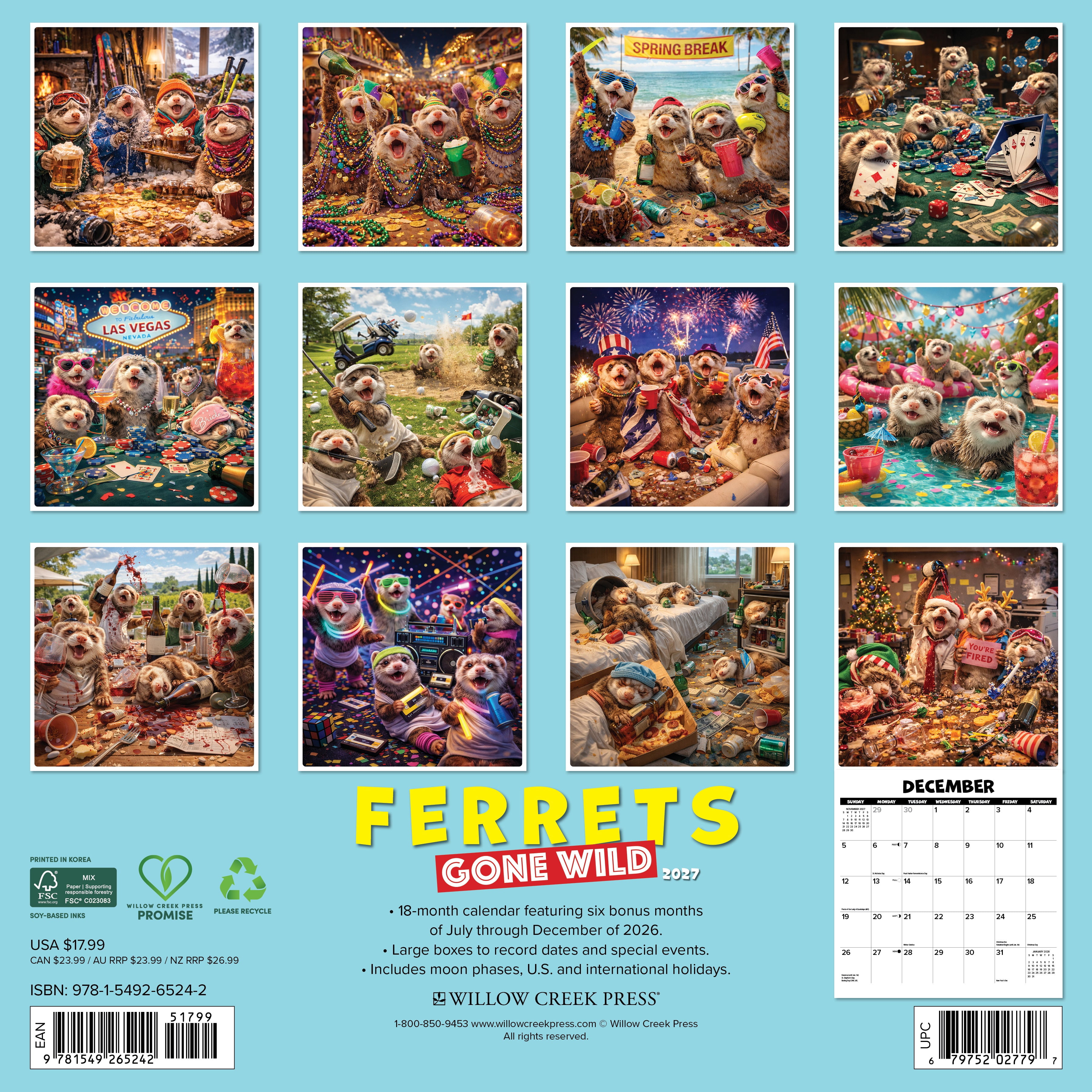 Willow Creek Press, Ferrets Gone Wild 2027 Wall Calendar