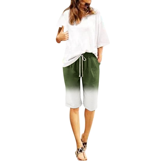 Kcodviy Women Gradient Print Solid Women Workout Pants Color Cotton Flax Elastic Smart Skin Fleece Pant for Women Long Pants Beach Leisure Plus Size Twill Pants for Women Trousers