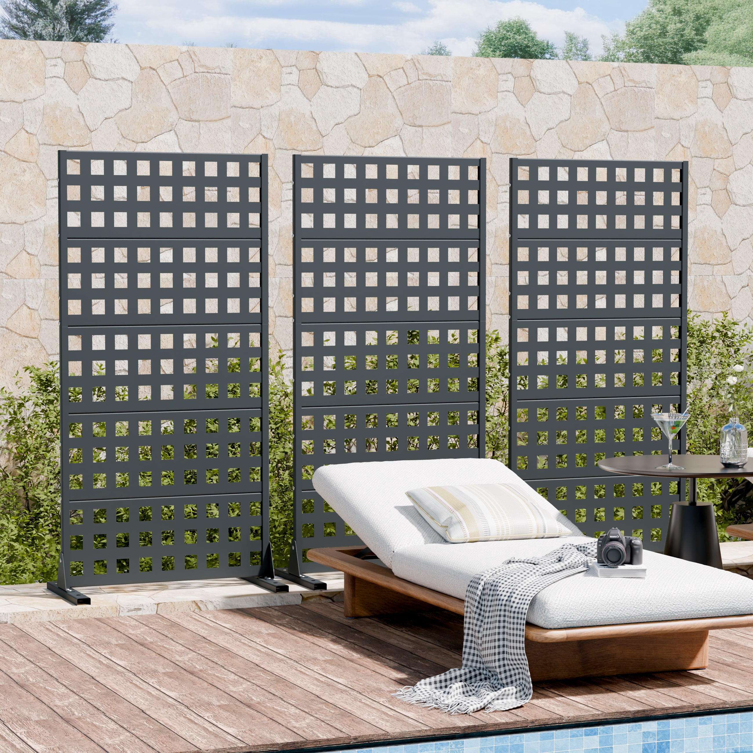 Privacy Metal Screen Fence Panel Horizontal Stripe Pattern