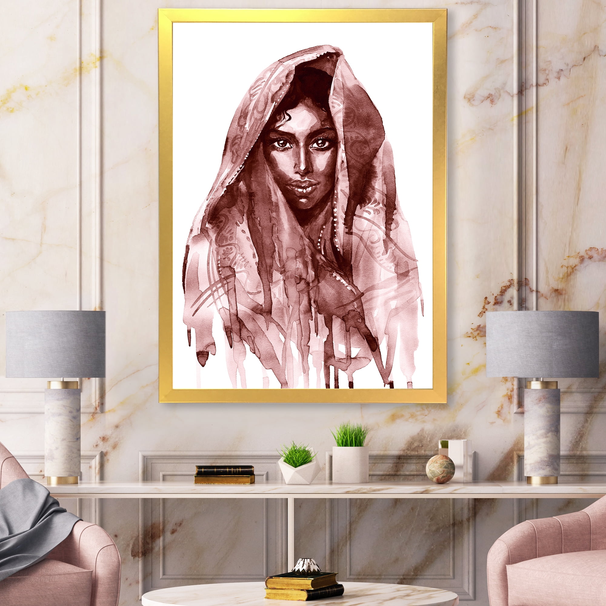 Designart 'Black and White Portrait of Young Indian Woman II' Modern Framed Art Print