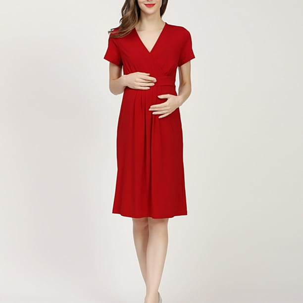 Ashirexll Nursing Friendly Dresses, Solid Color V-Neck Plus Size Summer  Loose Short Sleeved Breastfeeding Casual Maternity Dress Red XXL - Walmart  Business Supplies