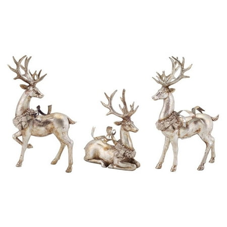 Set Of 3 Distressed Silver Reindeer With Wreath Table Top
