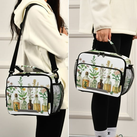Drinks Flowers Herbs Lunch Bag Cooler Bag Cooling Tote Portable Shoulder Strap Interior Pockets for Picnic Travel