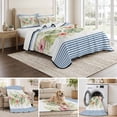 thumbnail image 6 of Quilts Twin Size Bedding Set, Tropical Botanical Lightweight Quilted Comforter, Pastoral Leaves Floral Blue Stripes Soft Reversible Bedspread Coverlet with Pillow Covers for All Season, 68" x 86", 6 of 9