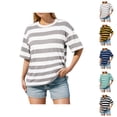 thumbnail image 1 of Striped Womens T Shirts 2026 Summer Fashionable Short Sleeve Crewneck Color Block Loose Tees, 1 of 5
