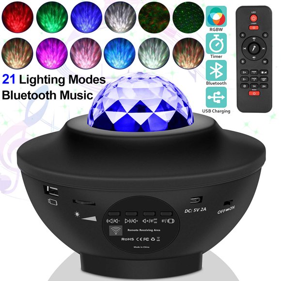 RisingPro LED Star Night Light Music Wave Projector Bluetooth Music Player Remote Control Timer USB Powered Sound-Activated Decor Gift Party Birthday Wedding