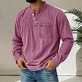 thumbnail image 2 of Men's Henley Neck Shirt Classic Distressed Long Sleeve Button Stand Collar Shirts Casual Washed Tops with Pocket, 2 of 5