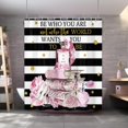 thumbnail image 4 of Pink Modern Shower Curtain for Fashion Girls, Black White Striped Shower Curtain Set for Bathroom, Aesthetic Fabric Shower Curtain Restroom Bathtub Decor Accessories with Hooks 72X 72 inch, 4 of 6