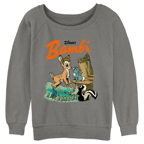 Junior's Bambi Retro Poster Sweatshirt Gray Heather 2X Large