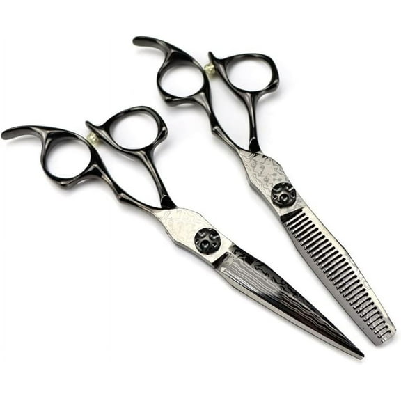Hair Cutting, 6 Inch Professional Damascus Steel Scissor Black Haircut Thinning Barber Cutting Shears Hairdressing Hair Cutting Tools