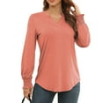 thumbnail image 1 of Camisa suelta fruncida Nikou blusa de mujer con escote en V y manga larga fruncida, 1 of 6