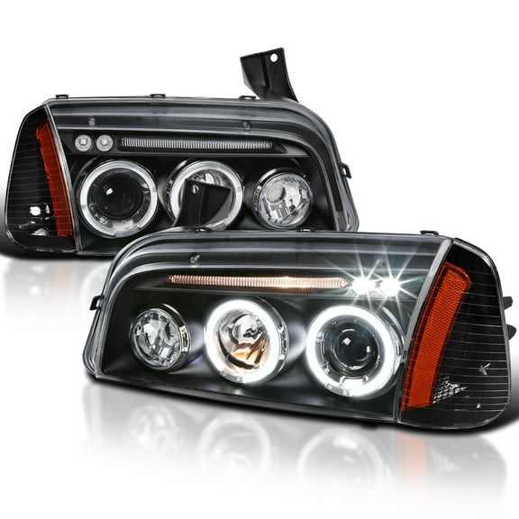 Spec-D Tuning Black Halo LED Projector Headlights   Black Corner Lights Compatible with 2006-2010 Dodge Charger, Left   Right Pair Headlamps Assembly
