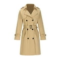 thumbnail image 5 of Women's Double Breasted Long Trench Coat Belted Notch Lapel Overcoat Windproof Classic Commuting Outerwear (4XL, Khaki), 5 of 8