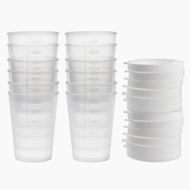 Uxcell Taza Medidora de Plástico de 50mL con Tapa para Laboratorio de Cocina Paquete de 12