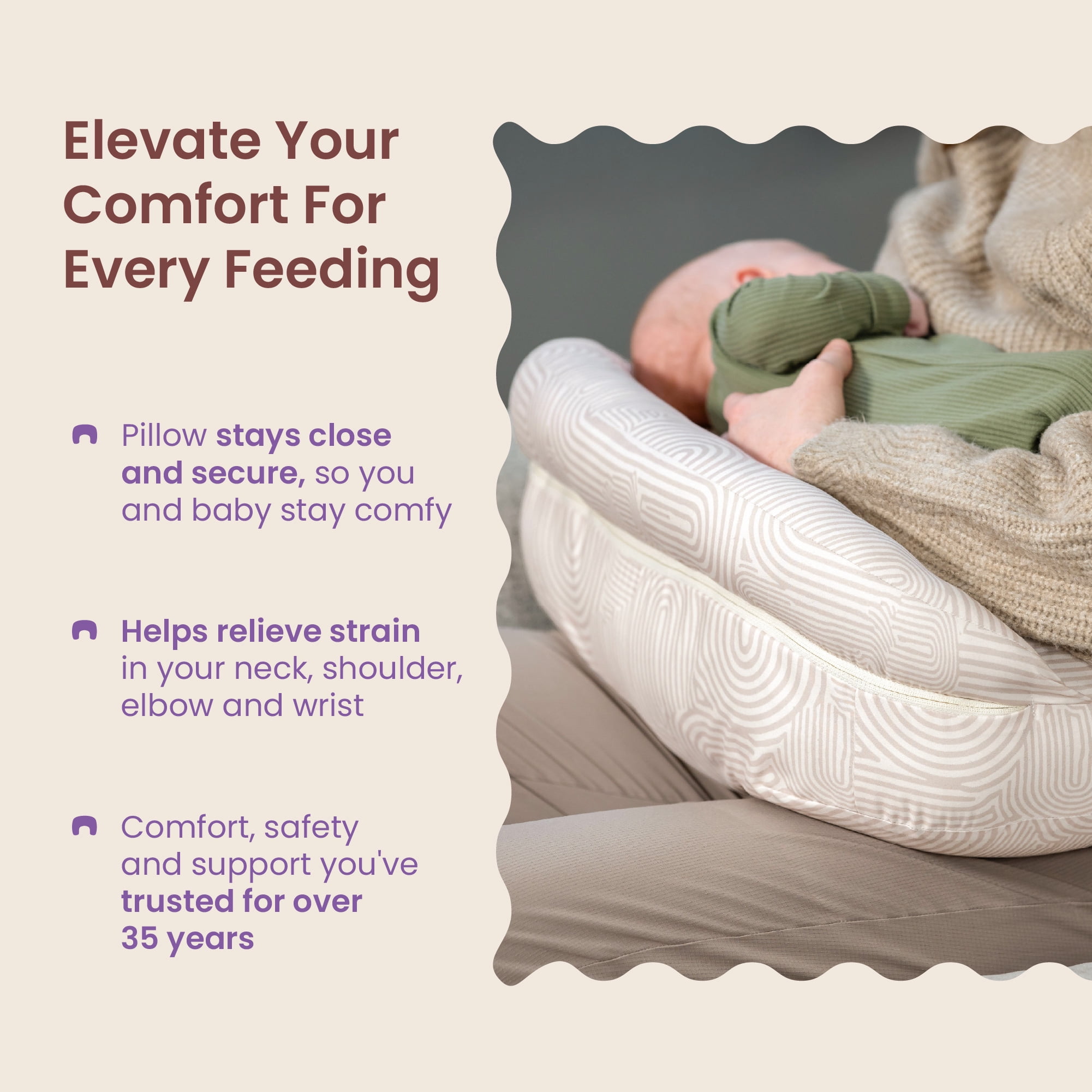 Boppy Complete Nursing Pillow – Ergonomic Bottle and Breastfeeding Pillow – 2-in-1 CloseComfort Design With Belt and Full-Length Positioning Bolster-Oat Retro Arches