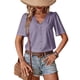 thumbnail image 1 of Camisa de verano ligera y holgada con cuello en V y manga corta para mujer con botones, 1 of 5