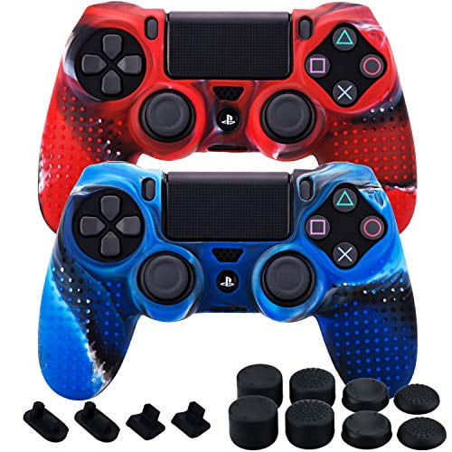 MXRC Silicone Rubber Cover Skin Case X 2 Anti-slip STUDDED Dots Customize for PS4/SLIM/PRO Controller x 1(Camouflage Red & Bl