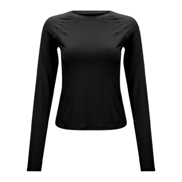 Camiseta de yoga de manga larga con protección UV para mujer, transpirable y que absorbe la humedad, ideal para correr y hacer ejercicio.