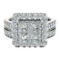 thumbnail image 4 of Princess Cut Wedding Rings Set for Women 14K White Gold Quad Illusion 1.80 CT, 4 of 5