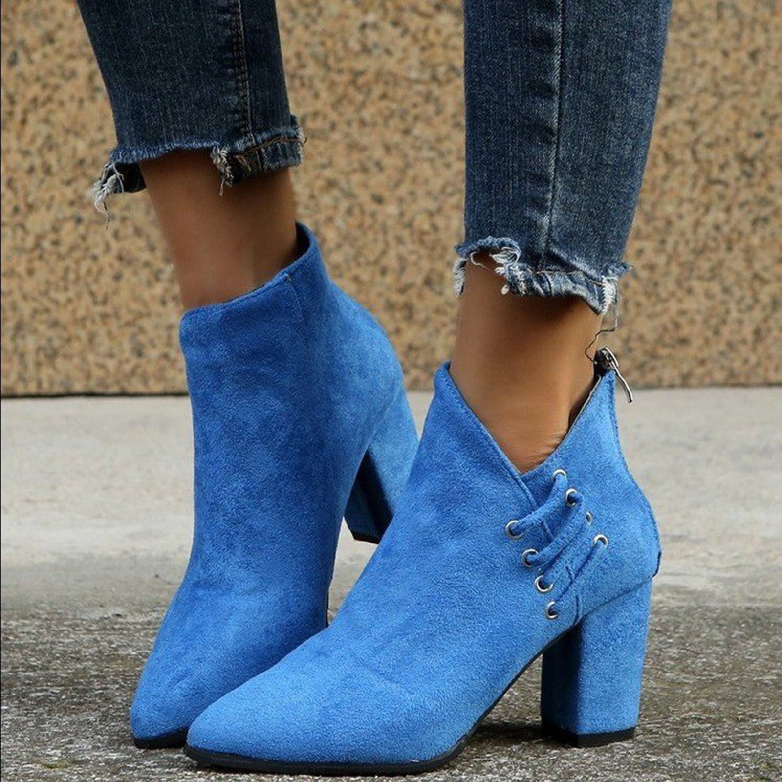 Iedereen Plotselinge afdaling Balling CHGBMOK Clearance Fashion Heels for Women Casual Suede Thick Heel Pointed  Bare Boots Back Zipper Solid High Heel Shoes - Walmart.com