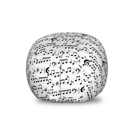 Music Storage Toy Bag Chair  Abstract Style Professional Pattern Notes and Clef Sheet Play Writing Print  Stuffed Animal Organizer Washable Bag  Large Size  Black White  by Ambesonne