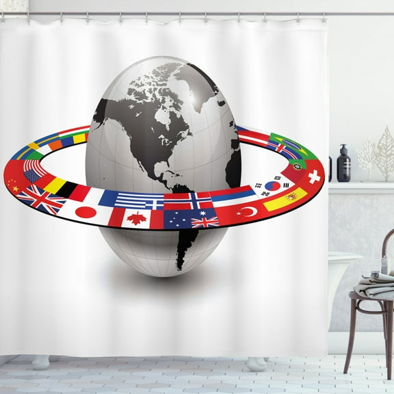 Ambesonne World Shower Curtain, Orbit of National Flags, 69"Wx70"L, Multicolor