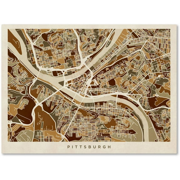 Trademark Fine Art "Pittsburgh Pennsylvania Street Map" Canvas Art by Michael Tompsett