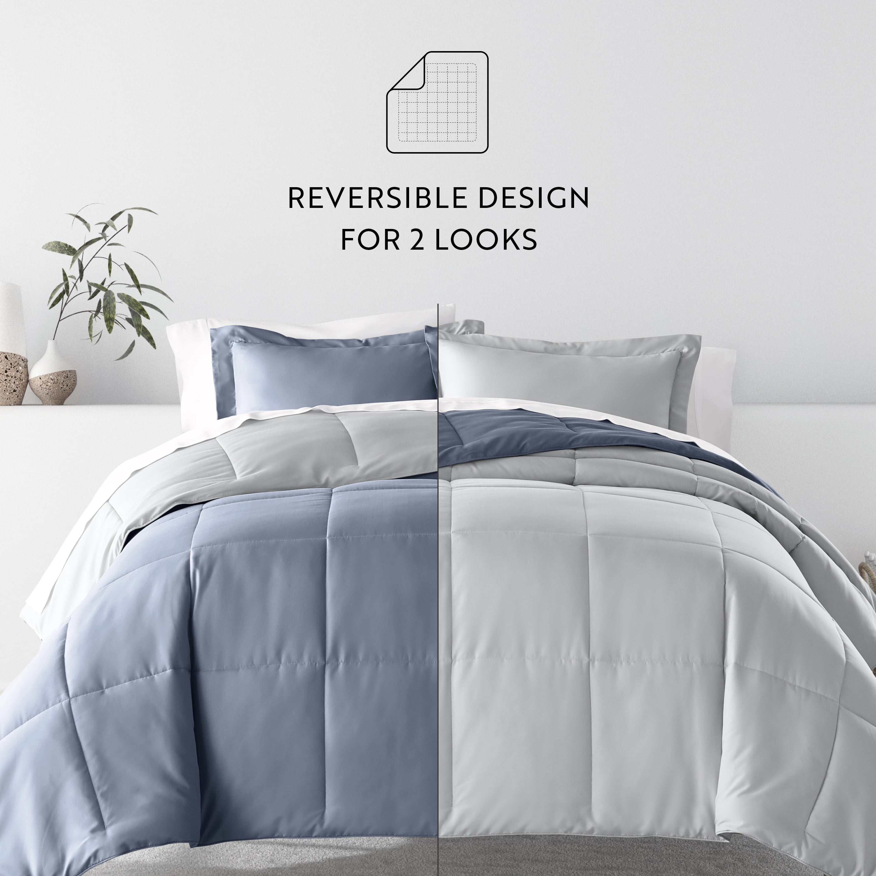 Noble Linens 7 Piece Bedding Bundle, Reversible Comforter and Patterned Sheet Set, Full