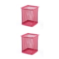thumbnail image 4 of Methold Portalápices de malla metálica, contenedor de brochas de maquillaje de borde liso, organizador de papelería de escritorio Caddy, Cuadrado/Rojo rosa 2piezas, 4 of 6