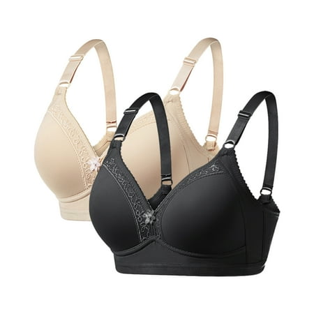 RYRJJ 2 Pack Women s Bras Wireless Full Coverage Plus Size Minimizer Non Padded Comfort Soft Bra Soft Cotton Push Up Everyday Bras