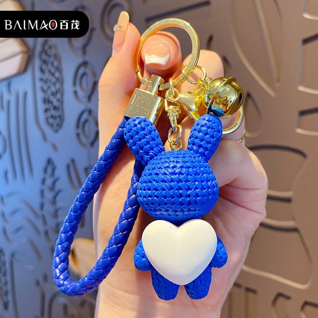 Bonito llavero de conejo de resina de dibujos animados, bonito llavero creativo exquisito para pareja, anillo, bolso, colgante, llavero con abalorio para mujer xuanjing unisex