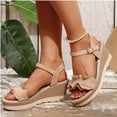 thumbnail image 6 of Viluyesy Womens Espadrilles Sandals, Open Toe Ankle Strap Ruffled Summer Elegant Wedge Shoes Beige, 6 of 7