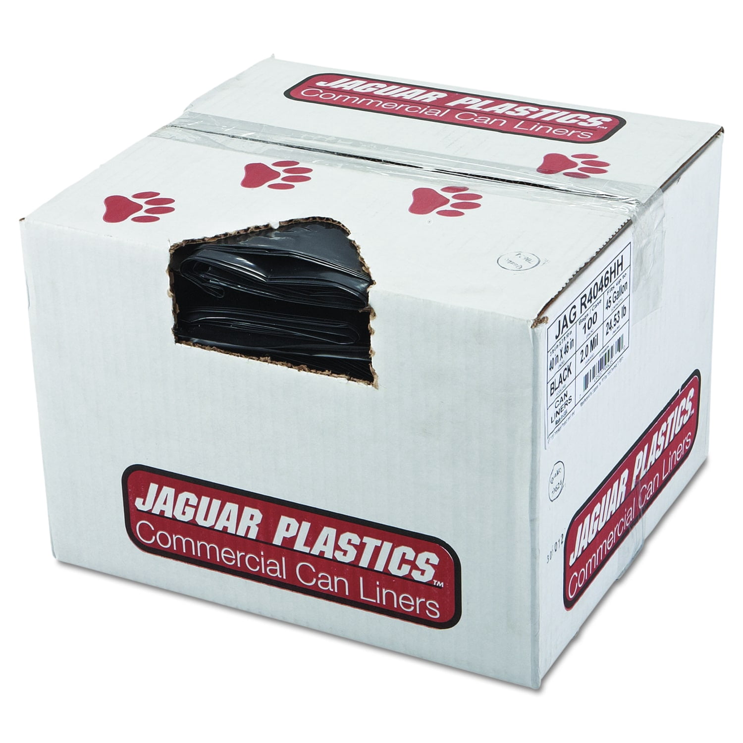 Repro Low-Density Can Liners 45 gal, 2 mil, 40" x 46", Black, 100/Carton