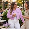 thumbnail image 2 of Agnes Orinda Women's Plus Size Jean Button Outfits Fashion Cropped Denim Jackets 3X Light Purple, 2 of 8