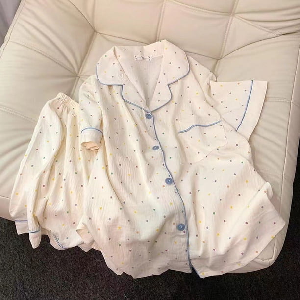 Pijama de manga larga de algodón de nubes para mujer, cárdigan de primavera simple y dulce