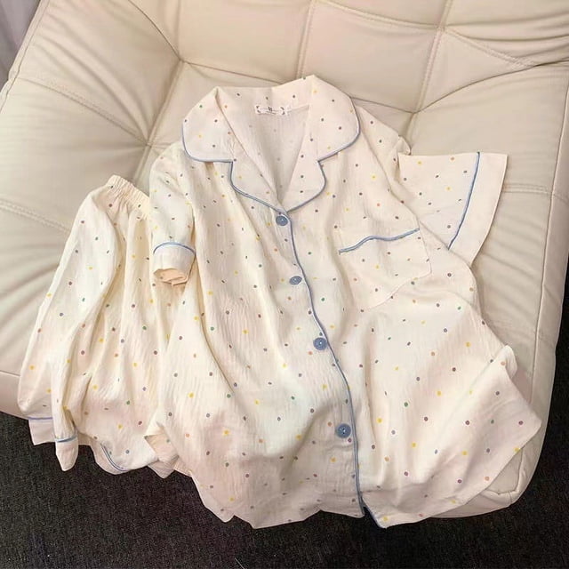 Pijama de manga larga de algodón de nubes para mujer, cárdigan de primavera simple y dulce