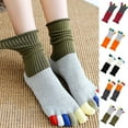 thumbnail image 4 of Women Funny Rainbow Colorful Split Toe Socks Harajuku Japanese Style Contrast Color Patchwork Ribbed Five Finger Separated Mid Tube Hosiery, 4 of 18