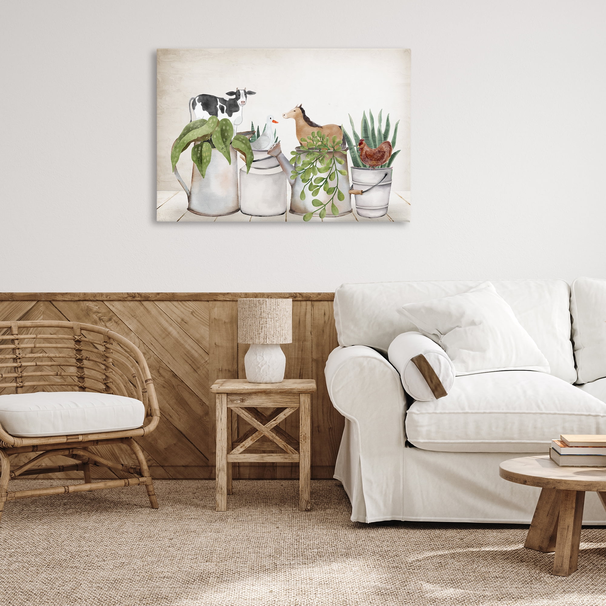 Stupell Industries Tin Farm Animal Plants Botanical & Floral Painting Gallery Wrapped Canvas Art Print Wall Art, 36 x 24